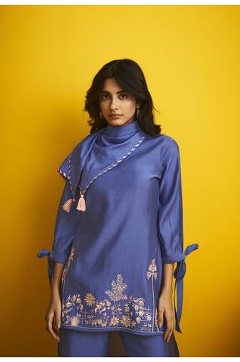 Blue embroidered viscose rayon arohi ink co ord sets