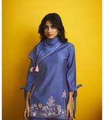 Blue embroidered viscose rayon arohi ink co ord sets