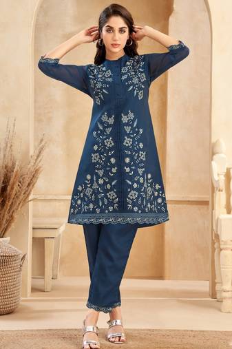 Blue embroidered cotton srijan azure co ord sets