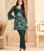 Green embroidered cotton srijan fern co ord sets