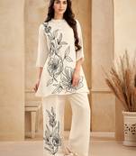 Cream printed viscose rayon asmi frost co ord sets