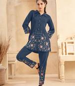 Navy blue embroidered viscose rayon eden navy co ord sets