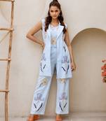 Blue embroidered cotton faye softblue co ord sets