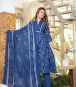 Cotton a-line  anarkali  kurti pant dupatta set