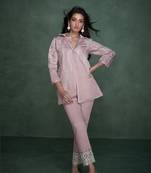 Purple embroidered viscose rayon selena lily co ord sets