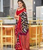 Black soft cotton block print saree with unstitched blouse piece