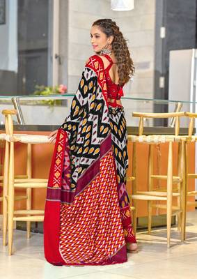 Black soft cotton block print saree with unstitched blouse piece 2