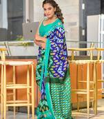 Blue soft cotton block print saree with unstitched blouse