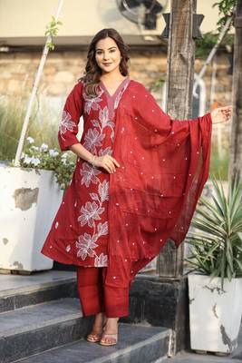 Cotton cambric kurti pant dupatta set 1