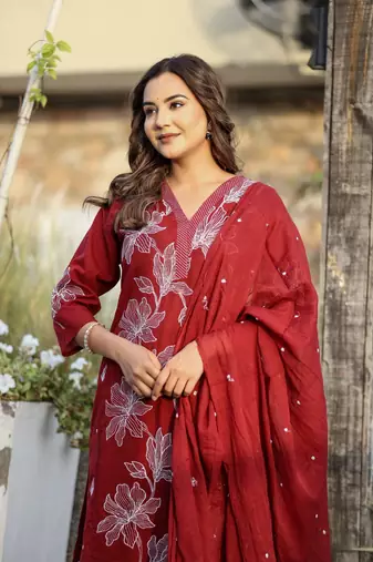 Cotton cambric kurti pant dupatta set