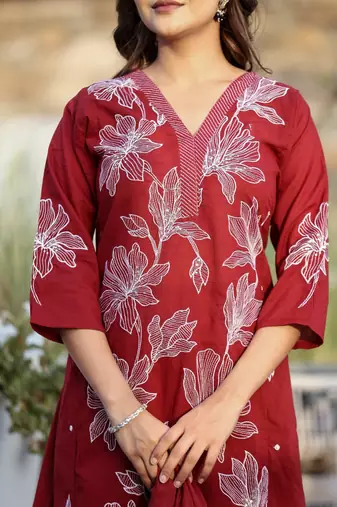 Cotton cambric kurti pant dupatta set