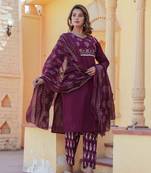 Cotton cambric  straight kurti pant dupatta set