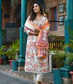 Cotton a-line  anarkali  kurti pant dupatta set
