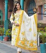 Cotton a-line anarkali kurti pant dupatta set