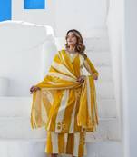 Cotton a-line anarkali kurti pant dupatta set