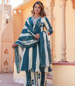 Cotton a-line  anarkali  kurti pant dupatta set