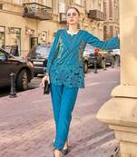 Teal embroidered blended cotton anuja peacock co ord sets