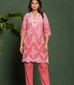 Red embroidered cotton anumeha blush co ord sets