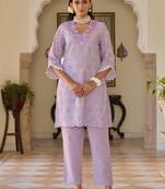 Purple embroidered cotton anumeha lily co ord sets