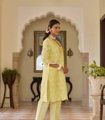 Yellow embroidered cotton anumeha lime co ord sets