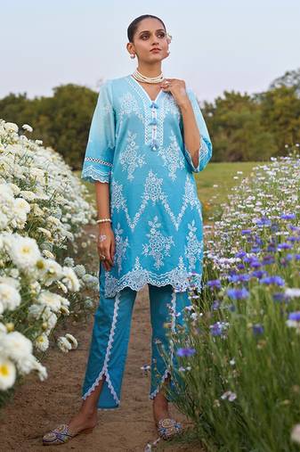 Blue embroidered cotton anumeha ocean co ord sets
