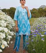 Blue embroidered cotton anumeha ocean co ord sets