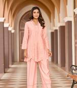 Peach embroidered blended cotton ayat apricot co ord sets