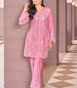 Pink embroidered viscose rayon ayat punch co ord sets