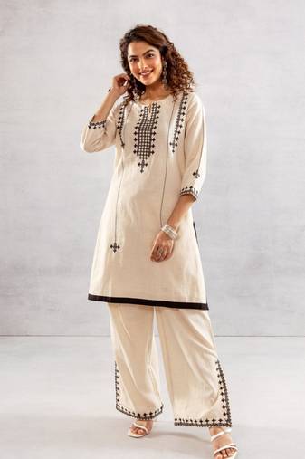 White embroidered cotton bakul ivory co ord sets