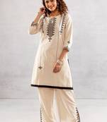 White embroidered cotton bakul ivory co ord sets