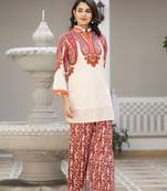 White printed cotton bhakti crimson co ord sets