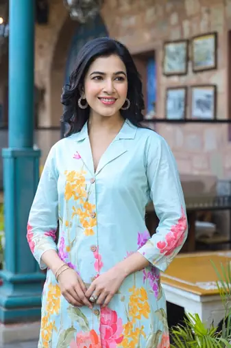 Turquoise printed cotton bhakti seaweed co ord sets
