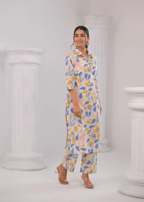 White printed cotton bhakti vatika co ord sets 1