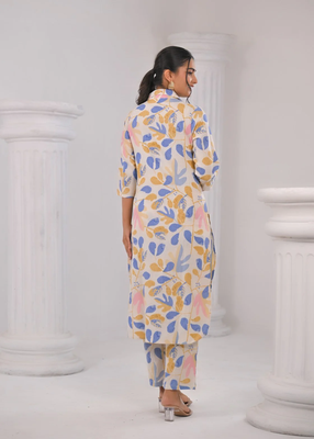 White printed cotton bhakti vatika co ord sets 2