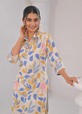 White printed cotton bhakti vatika co ord sets 3