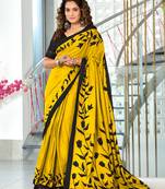 Yellow soft cotton block print saree with unstitched blouse piece