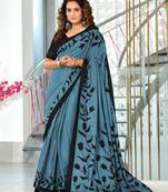 Blue soft cotton block print saree with unstitched blouse piece