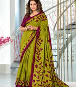Green soft cotton block print saree with unstitched blouse piece