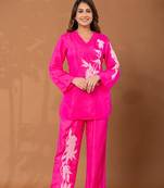 Pink embroidered silk blend bodhi poppy co ord sets