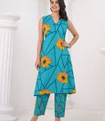 Turquoise printed cotton colba iris co ord sets