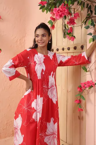 Red printed cotton colba scarlet co ord sets