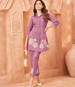 Purple embroidered viscose rayon darika orchid co ord sets