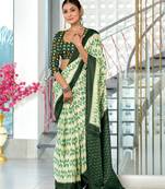 Green soft cotton block print saree with unstitched blouse piece