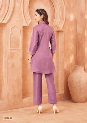 Purple embroidered viscose rayon darika orchid co ord sets 4