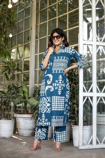 Blue printed cotton ekaja indigo co ord sets