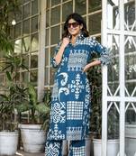 Blue printed cotton ekaja indigo co ord sets