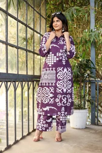 Purple printed cotton ekaja orchid co ord sets