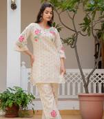 White printed cotton hemal rosy co ord sets