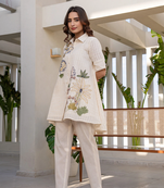 Beige embroidered cotton teresa walnut co ord sets