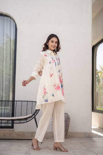 White embroidered cotton teresa birdy co ord sets